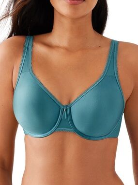 Wacoal Basic Beauty Full Figure Underwire Bra Size 36C Blue Lace Trim
